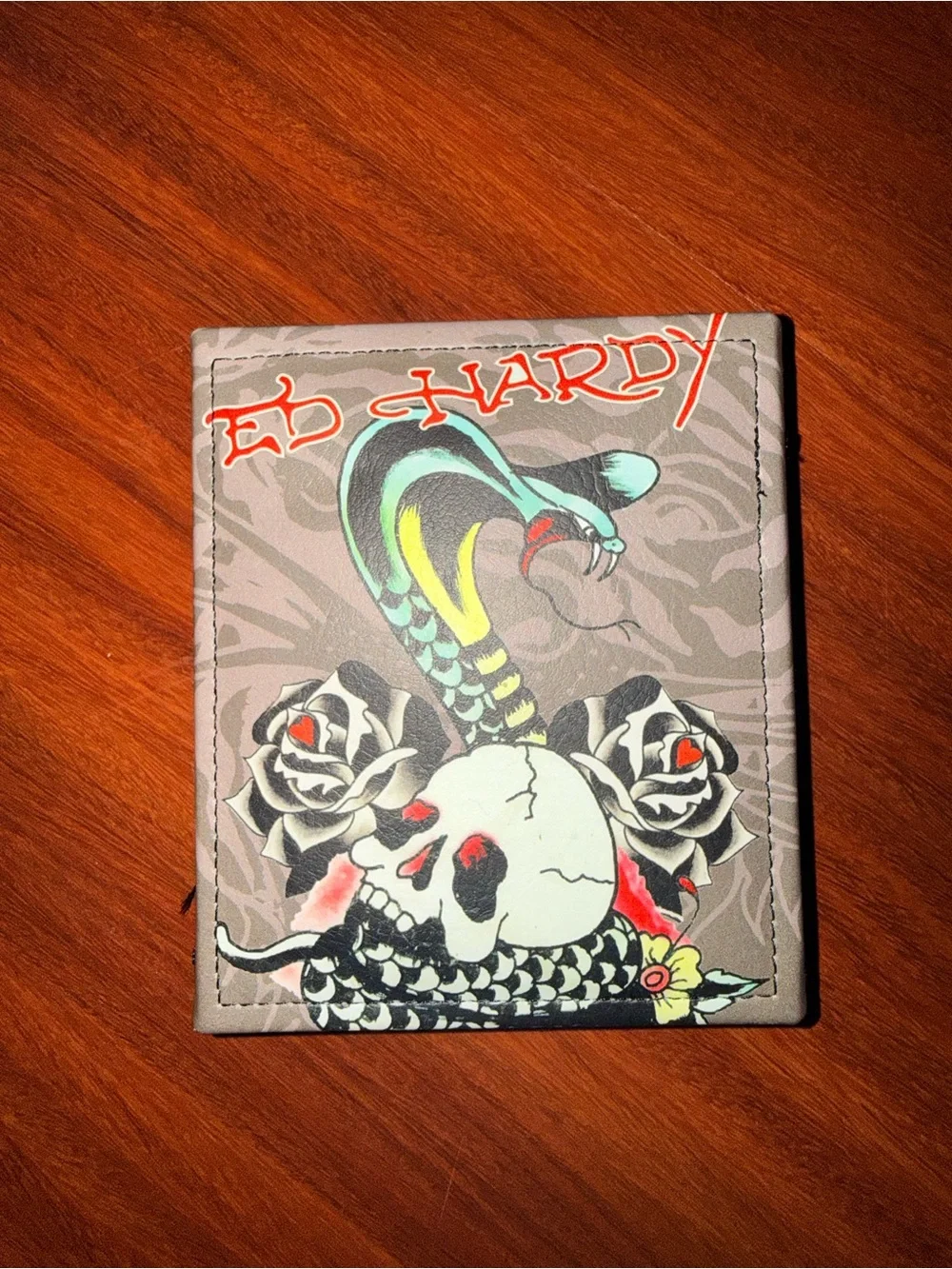 Ed Hardy Black Men's Leather Card & Key Holder with Silver Logo